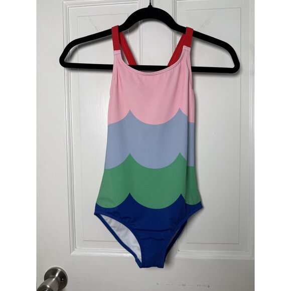Mini Boden Cross-back Multi Colored Wave Pattern Girls Swimsuit Size 9-10Y NWT - Picture 1 of 8